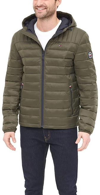 Tommy Hilfiger 남성용 방수 울트라 로프트 충전 후드 푸퍼 재킷 올리브 스몰 올리브 스몰