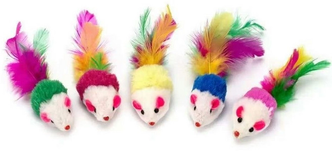 貓咪玩具 羽毛尾巴逗貓棒 互動寵物玩具, 隨機發貨, 1個, 毛絨老鼠玩具（會發聲）【10cm】