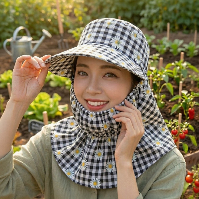 티앤비 햇빛가리개 자외선 차단 농사 작업 썬캡 꽃무늬 모자