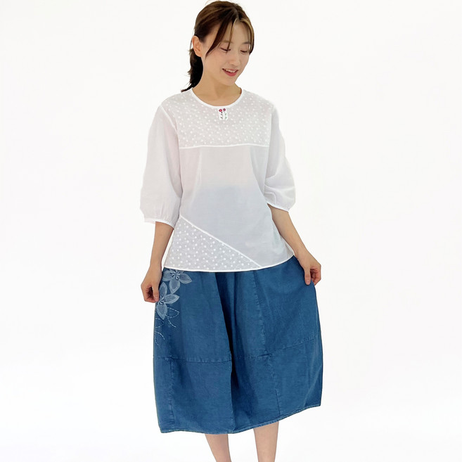 백제봉 생활한복 여성 여름 개량한복 여자 치마 한벌 세트 2색상
