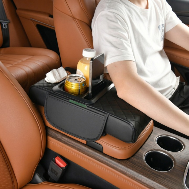 벨로르 수납공간확보 차량용 팔걸이 쿠션, 1개, 블랙