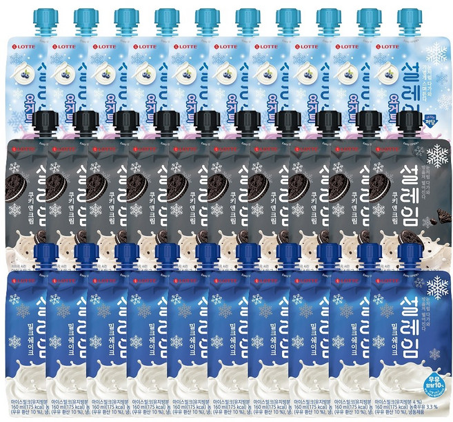 설레임 3종 밀크쉐이크 x10개+쿠키앤크림 x10개+요거트 x10개, 160ml