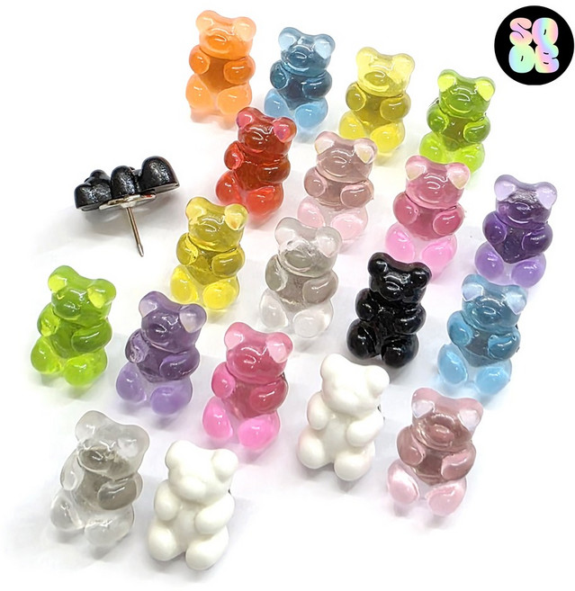 20p 핸드메이드 귀여운 젤리곰 압정 예쁜 하리보 푸쉬핀 셋트, 젤리 베어 색상 혼합, 1세트, 20개입