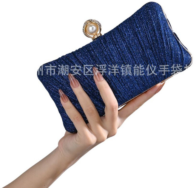 褶皺珍珠手柄手拿包 時尚晚宴包 派對手抓包