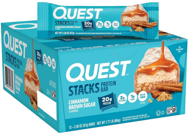 퀘스트뉴트리션 스택스 프로틴 바 시나몬 브라운 슈가 플레이버드 12개입, 804g, 1개