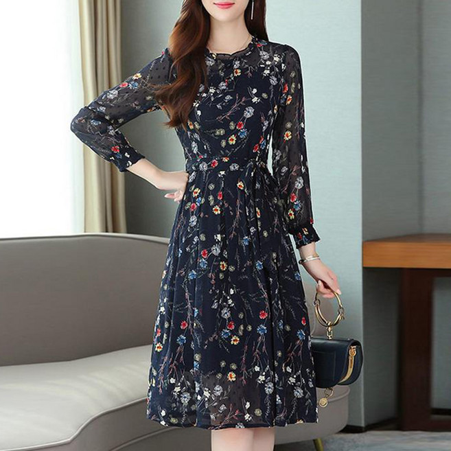 새로이 EVGMM9W3 중년 여성복 40~50대 엄마 원피스 긴팔