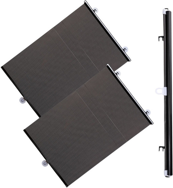 cp 창문 자동차 사무실 햇빛가리개 롤업 흡착식, 블랙, 2개