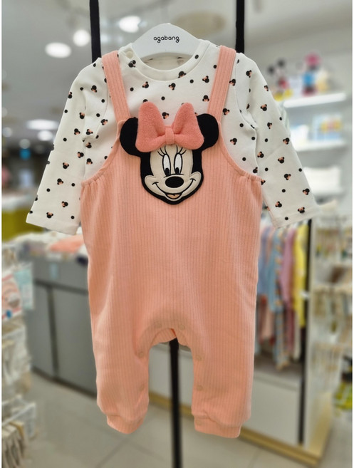 아가방[동아쇼핑점]봄가을 신생아 무형광 여아 백일 돌선물추천!!외출복/똑딱이 긴팔우주복/매장인기추천!!아이템미니마우스 /멜빵바지/핑크 골지멜빵상하 /깜찍귀여움 조이풀미니멜빵상하