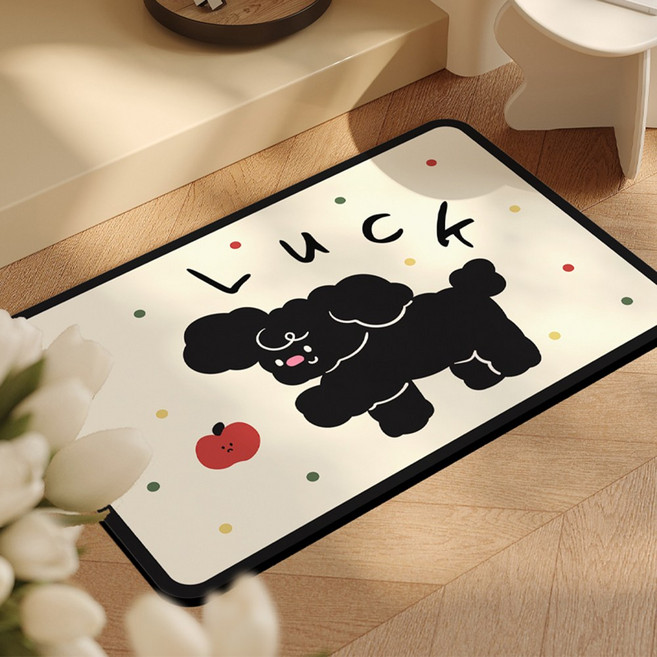 욕실 발매트 화장실 주방 매트 규조토 미끄럼방지 흡수 속건 발매트 장난꾸러기 고양이, 1개, 흰색 개구쟁이 강아지 직사각형