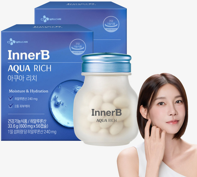 CJ 이너비 아쿠아리치 고함량 히알루론산 피부 건강, 56정, 2개