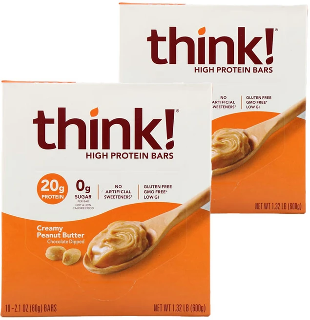 Think 운동 전 후 크리미 땅콩 버터 프로틴 바 10개입 600g 1개, 2개 - 쿠팡
