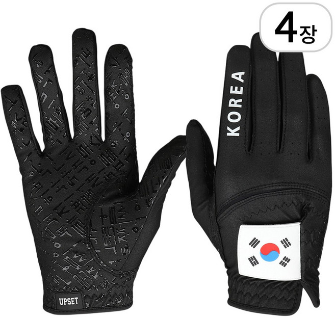 업셋 국가대표 태극기 훈민정음 논슬립 골프장갑, 블랙, 4개