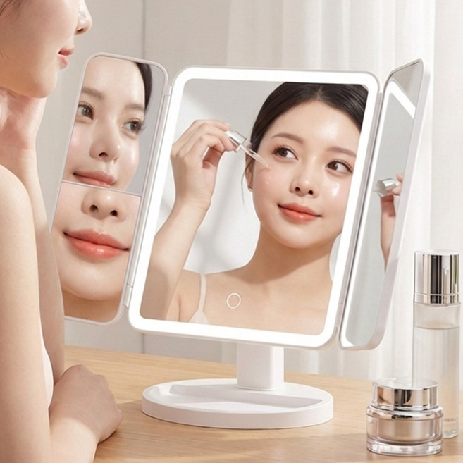 루메이크 led 화장대 탁상 거울 c타입 충전식, 화이트