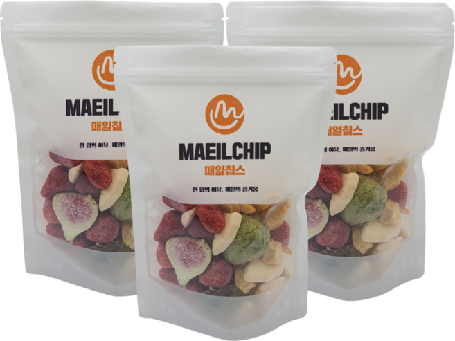매일칩스 딸기 복숭아 파인애플 사과 무화과 5종 믹스 동결 건조 과일, 3개, 90g