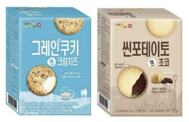 그레인쿠키 앤 크림치즈 120g 씬포테이토 앤 초코 72g 각 1개씩 2종, 1세트