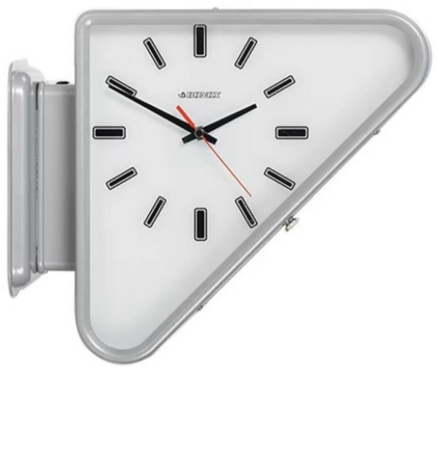 일본 DULTON 금속 양면시계 벽시계 삼각형 코너 벽걸이 무소음시계, 실버 그레이