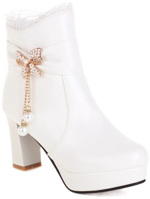 여성용 가을 겨울 리본 태슬 지퍼 워커 통굽 기모안감 가보시 하이힐 8cm굽 앵클 숏부츠 OGEKAJ01J