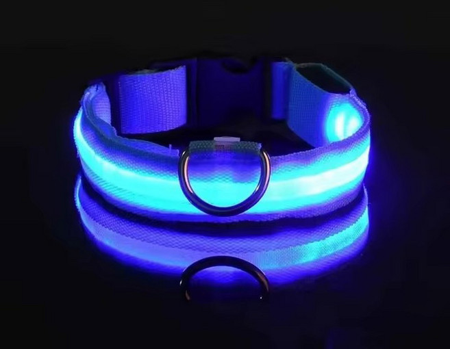 BOOTEELY 나일론 LED 안전 깜박이는 야광 개 목줄 형광 반려견 목걸이, Battery Blue 1