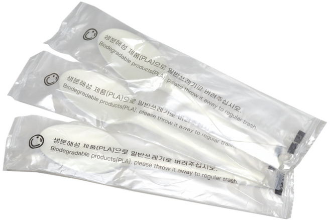 이솔산업 생분해성 옥수수 친환경 PLA 일회용 스푼 (백색) - 개별포장 - 100개 1BOX, 1세트