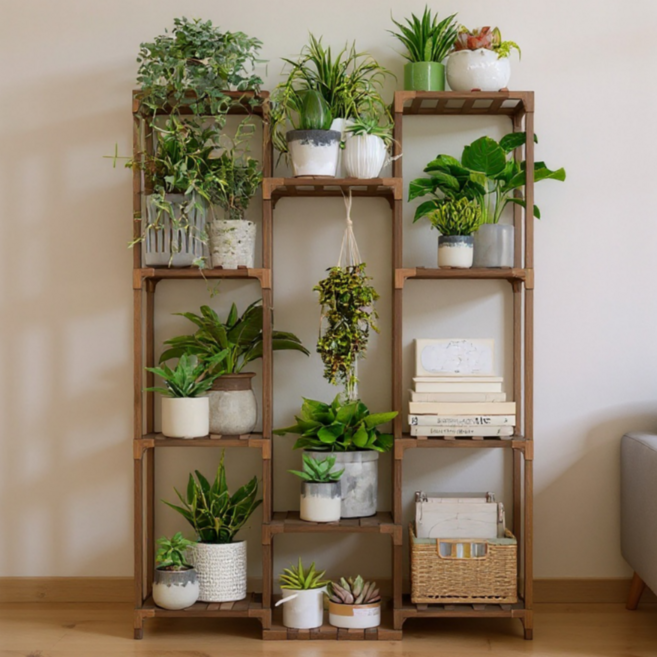 유토피아홈 거실 화분 선반대 실내 베란다, 내추럴, 10단