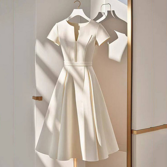 FANSYLI 정장 원피스 고급스러운 결혼식 하객룩 미디 플레어 스커트 오피스룩 면접룩 XR2601J02