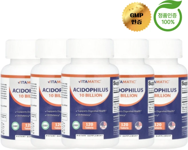 3+2 바이타매틱 애시도필러스 프로바이오틱스 유산균 100억CFU 120정, 5개 - 쿠팡