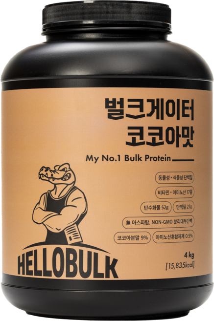 헬로벌크 게이너 살찌는 단백질보충제 벌크업 식사대용 프로틴 코코아맛, 1개, 4kg
