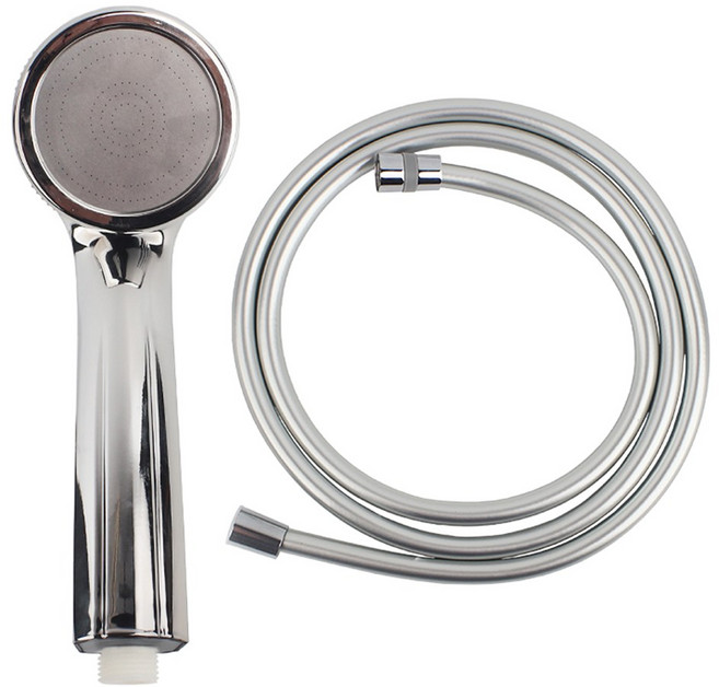 투데이리빙 2개 세트 파워 수압 샤워기 + 샤워 호스 2m 욕실 고압 바스 헤드 샤워기줄, 실버, 1세트