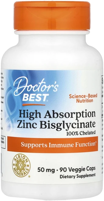 Doctor's Best 고흡수 아연 비스글리시네이트 100% 킬레이트화 50mg 베지 캡슐 90정, DoctorsBest고흡수아연비스글리시네이트100킬레이, 1개 - 쿠팡