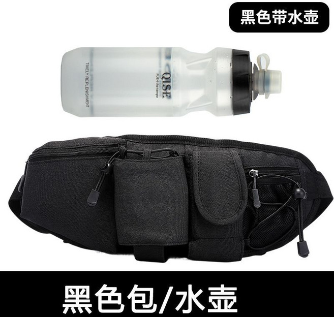 運動腰包 附水壺袋 防潑水 跑步 騎行 附手機袋, 1個, 黑色帶水壺