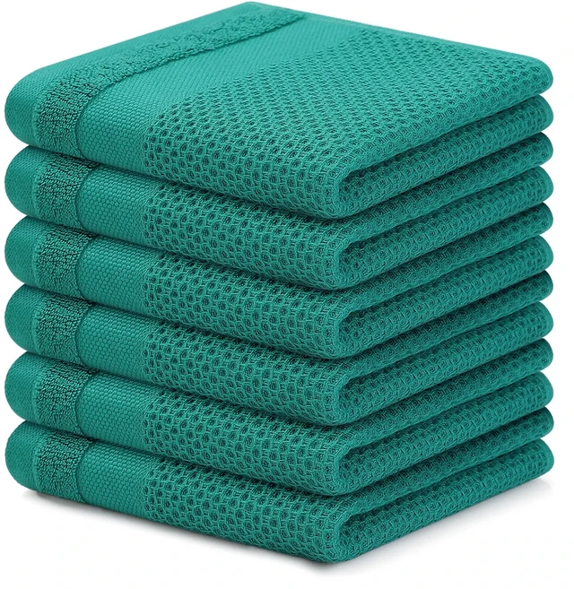 Olanly 주방용 벌집 모양 면 수건 통기성 100% 접시 천 재사용 가능한 세탁 가정용 청소, 01 빠른, 06 Green