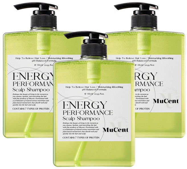 [본사][뮤센트] 에너지 퍼포먼스 스칼프 샴푸 탈모개선 티트리 단백질 약산성 모발강화, 3개, 680ml