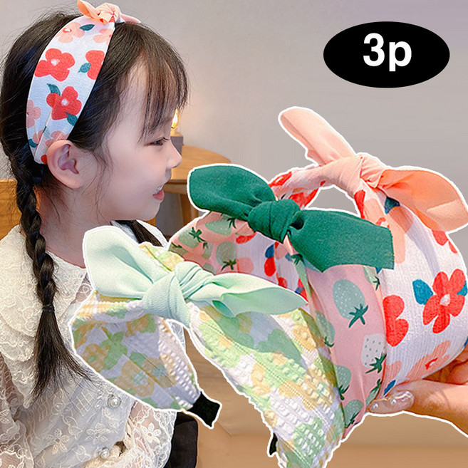 은꽃밴드 와이드 리본 유아 머리띠 세트