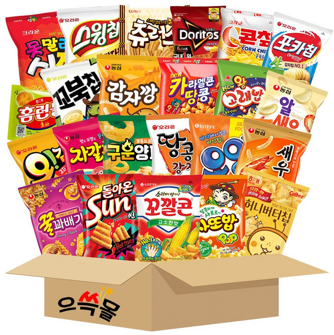 봉지과자 선물세트 23종 새우깡 꼬깔콘 꿀꽈배기 썬칩 땅콩강정 가잘치 알새우칩 고래밥 감자깡 꼬북칩 홈런볼 포카칩 콘칲 허니버터칩 나쵸치즈 츄러스 스윙칩 신짱 사또밥 오잉 구운양파, 45g, 1개