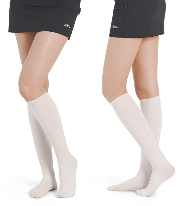 엔조이핏 여성 투톤 골프스타킹 논슬립 2매입 UV 자외선차단 반반스타킹, 화이트 니삭스, 2개