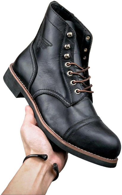 레드윙 충격 흡수 미끄럼 방지 편한 패션 아웃도어 부츠 짧은 중통 남성식 클래식 빈티지 작업복 부츠 블랙.