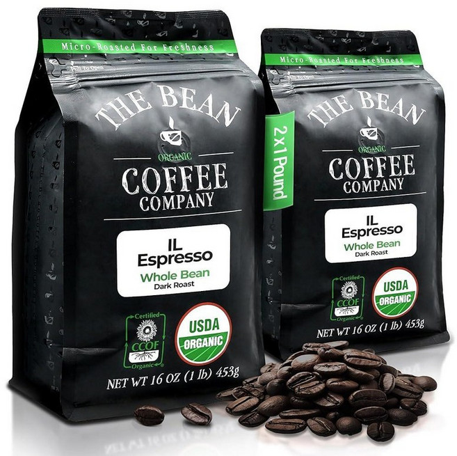 The Bean Coffee Company Il Chicco전통 이탈리아 로스트 다크 원두 커피 473.2ml16온스 백 230146, 16 Ounce (Pack of 2), Il Espresso, Dark Roast, 에스프레소