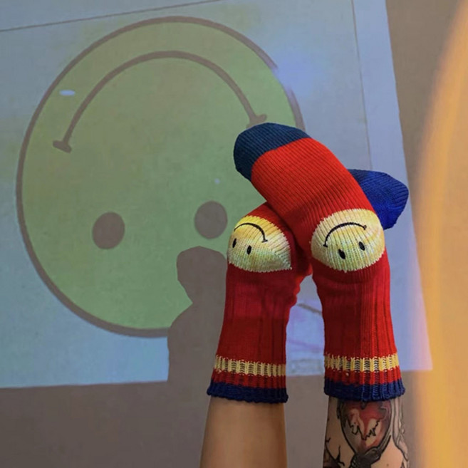 수쿠 여성용 스마일 니트 무압박 양말 2켤레