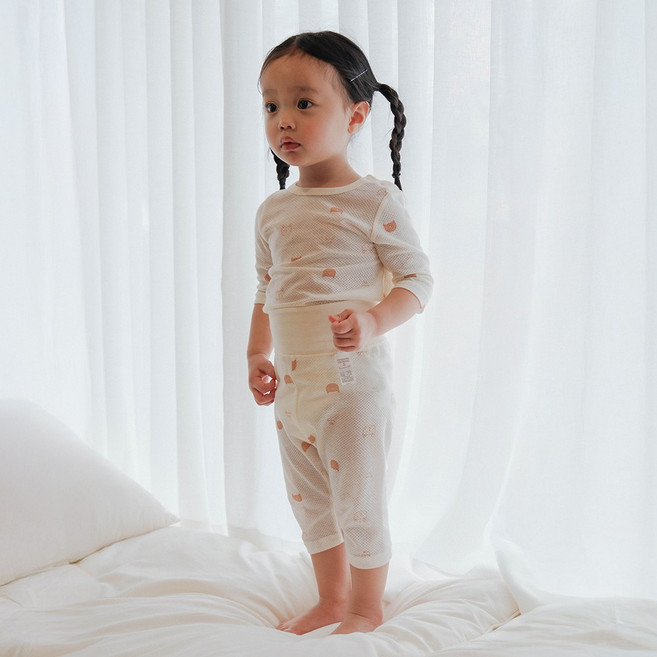 큐비앤맘 리오여우 메쉬 7부 배앓이방지 내의 봄내의 얇은내복 배앓이내복 여름실내복 매쉬 돌아기