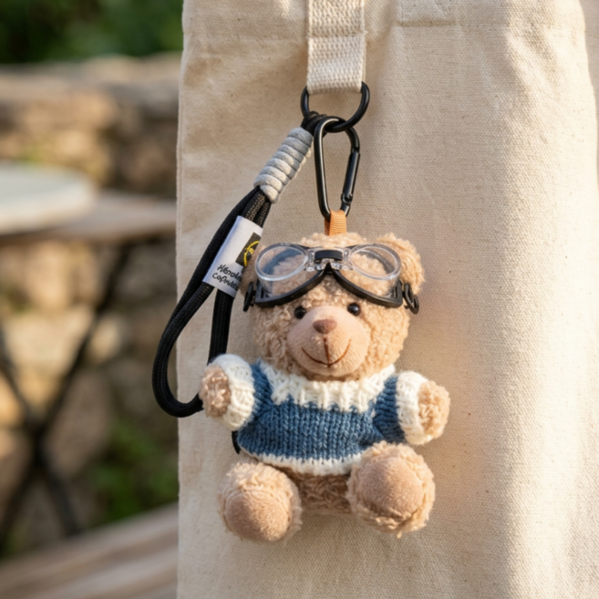 루키온 귀여운 고글 곰돌이 인형 키링 가방 키홀더