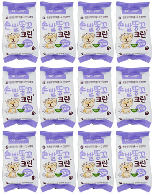 펫크린 물티슈 손발똥꼬 크린 30매, 12개, 30개입