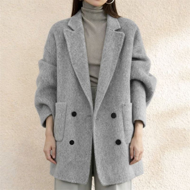 루스리더 여성 베이직 더블 단추 캐주얼 프리미엄 모직 코트 V477