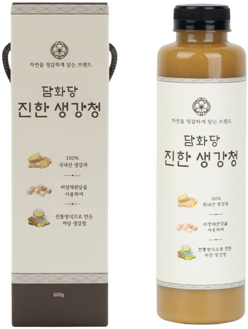 담화당 자연을 정갈하게 담은 국내산 100% 진한 수제 생강청 600g 1개, 1박스