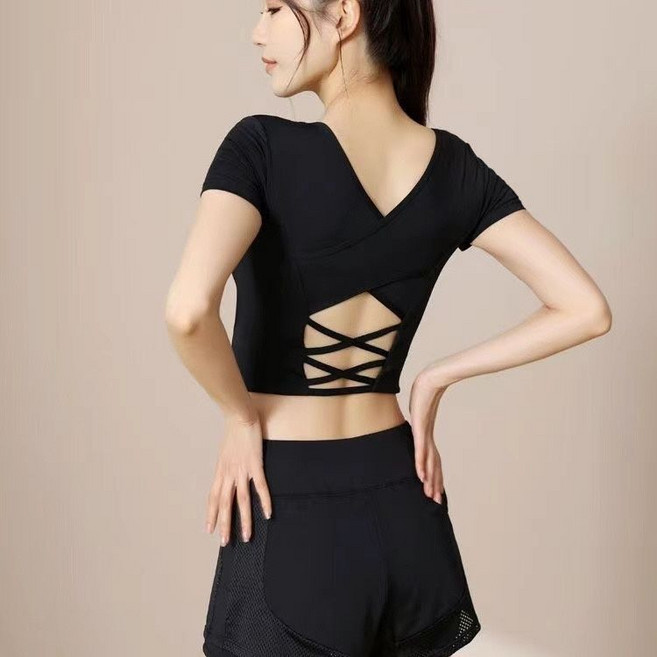 品牌運動套裝女 健身短褲短袖, 1個, 黑色【上衣+短褲】4XL號【175斤-200斤】