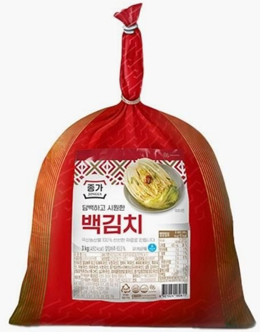 종가 백김치 3kg 집밥 밥반찬 자취 혼밥 즉석밥 한끼 비상식량 125696, 1개