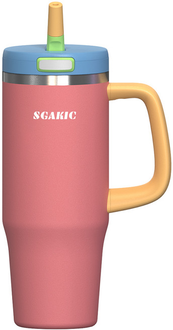 SGAKIC 원터치 보온보냉 텀블러 손잡이 차량용 대용량 빨대 물병, 워터멜론, 1개, 1000ml