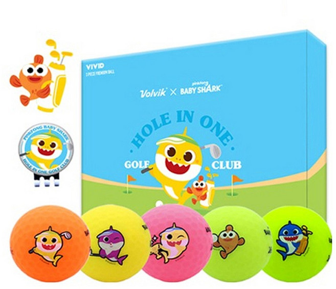 볼빅 골프공 선물세트 비비드 아기상어 3피스, 혼합색상, 5개입, 1개