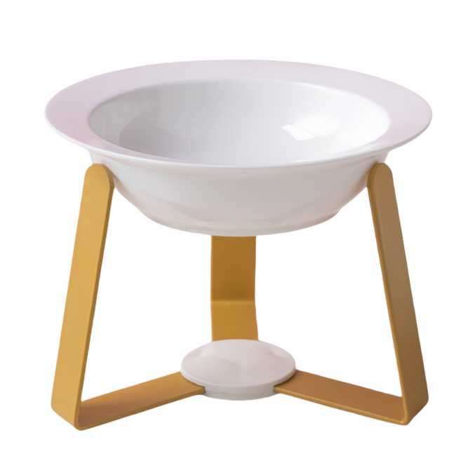 반려동물용품 스탠드형 도자기 고양이 밥그릇+거치 애견밥그릇 식기세트, 흰색+골드, 1개