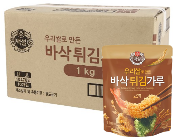 CJ 바삭튀김가루 1kg 10입 튀김가루 부침가루 메밀 우리밀, 10kg, 1개