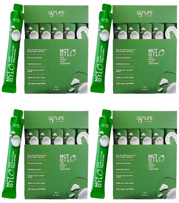 Agrilife 純素中鏈三酸甘油脂 MCT油隨身包 C8:C10, 4個, 300ml
